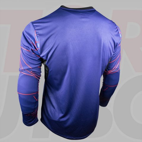 Buzo de arquero Rinat Aracnik en color azul y rojo por detrás