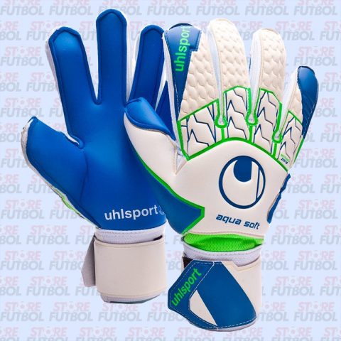 Guantes de arquero Uhlsport Aquasoft en color azul y blanco