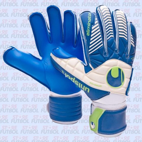 Guantes de arquero Uhlsport Eliminator Aquasoft en azul y blanco