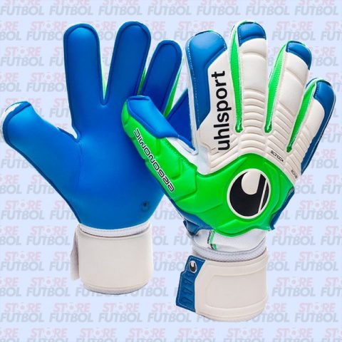 Descubre los guantes de arquero Uhlsport Ergonomic Aquasoft en azul y blanco